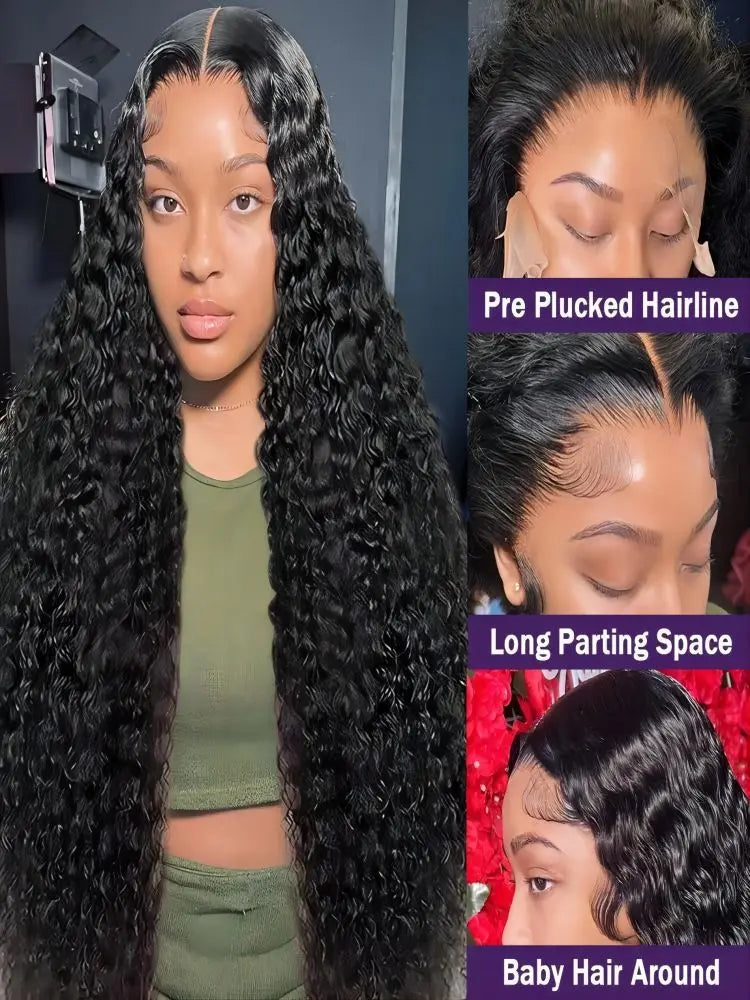 200% Brazilian 36 40 Inches Deep Wave 13x4 HD Transparent Human Hair Wig Glueless Curly Wave 13x6 Lace Frontal Wigs For Women