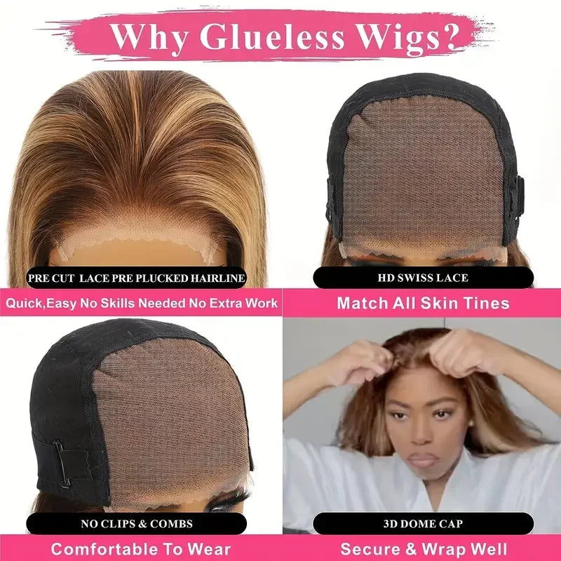 6x6 Straight Lace Closure Wigs Human Hair Transparent Glueless Wig Human Hair Ombre Highlight Bob Wig Human Hair For Women