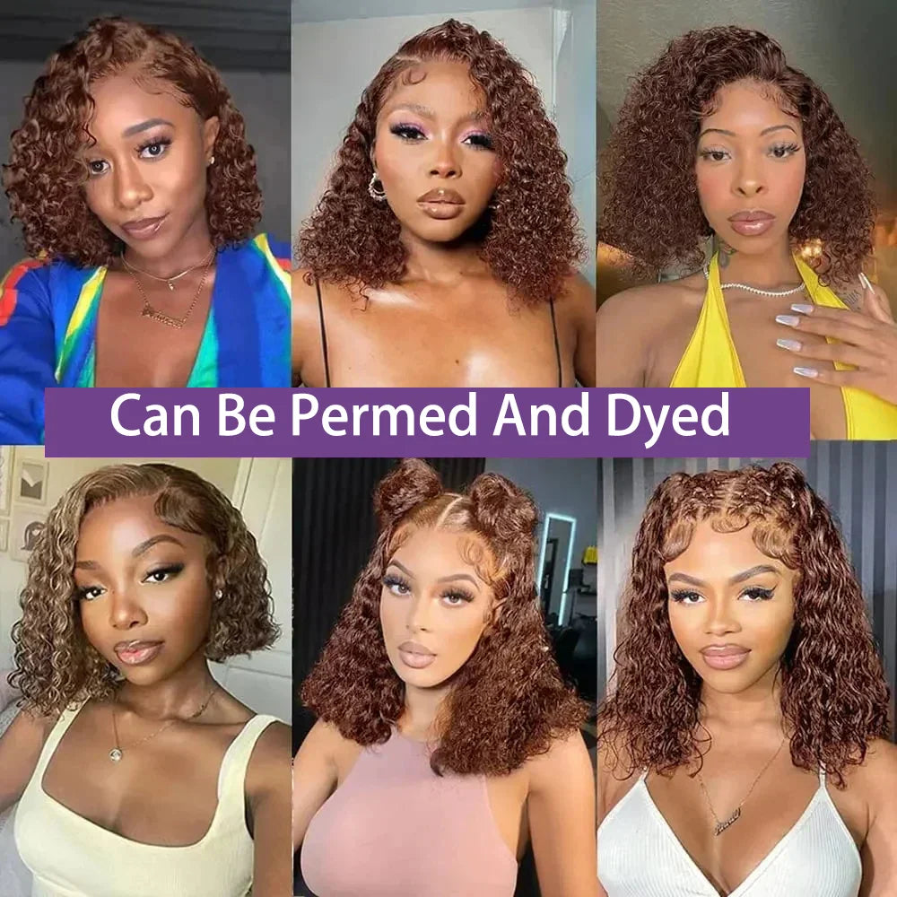 4# Chocolate Brown Short Bob Deep Wave 13x4 HD Transparent Pre-pluck Lace Front Wig Human Hair Brazilian Colored Brown Bob Wig