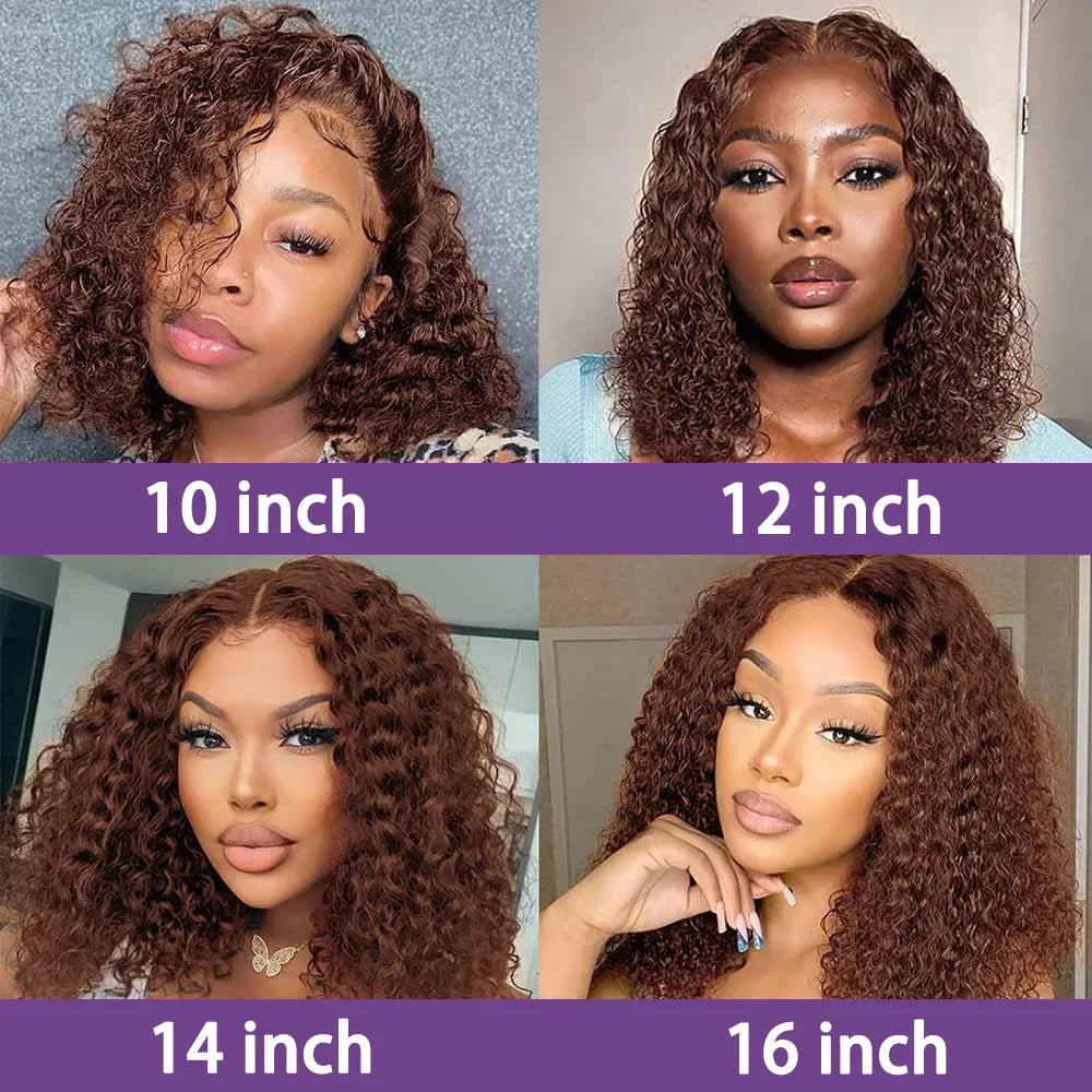 4# Chocolate Brown Short Bob Deep Wave 13x4 HD Transparent Pre-pluck Lace Front Wig Human Hair Brazilian Colored Brown Bob Wig