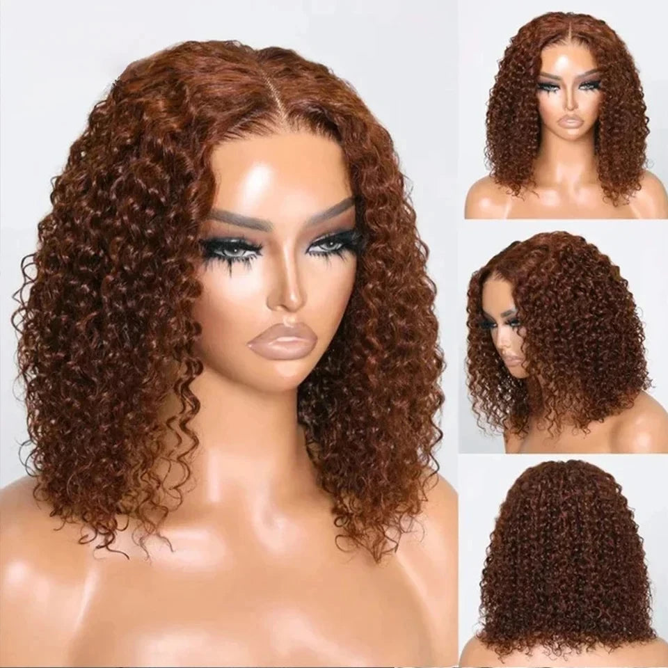 4# Chocolate Brown Short Bob Deep Wave 13x4 HD Transparent Pre-pluck Lace Front Wig Human Hair Brazilian Colored Brown Bob Wig