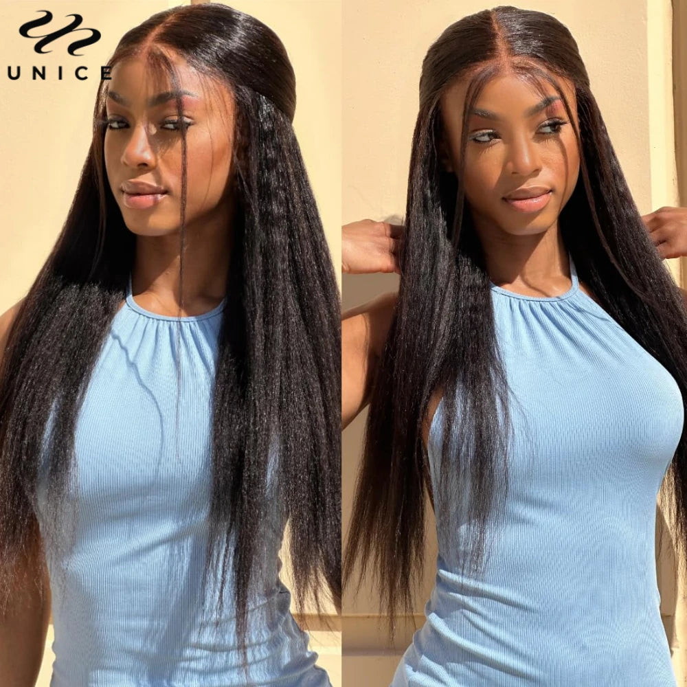 UNICE Hair 5X5 HD Lace Closure Wig Silk Press Yaki Straight Lace Wig Pre Cut Pre Bleached Glueless Wig Human Hair Ready To Wear