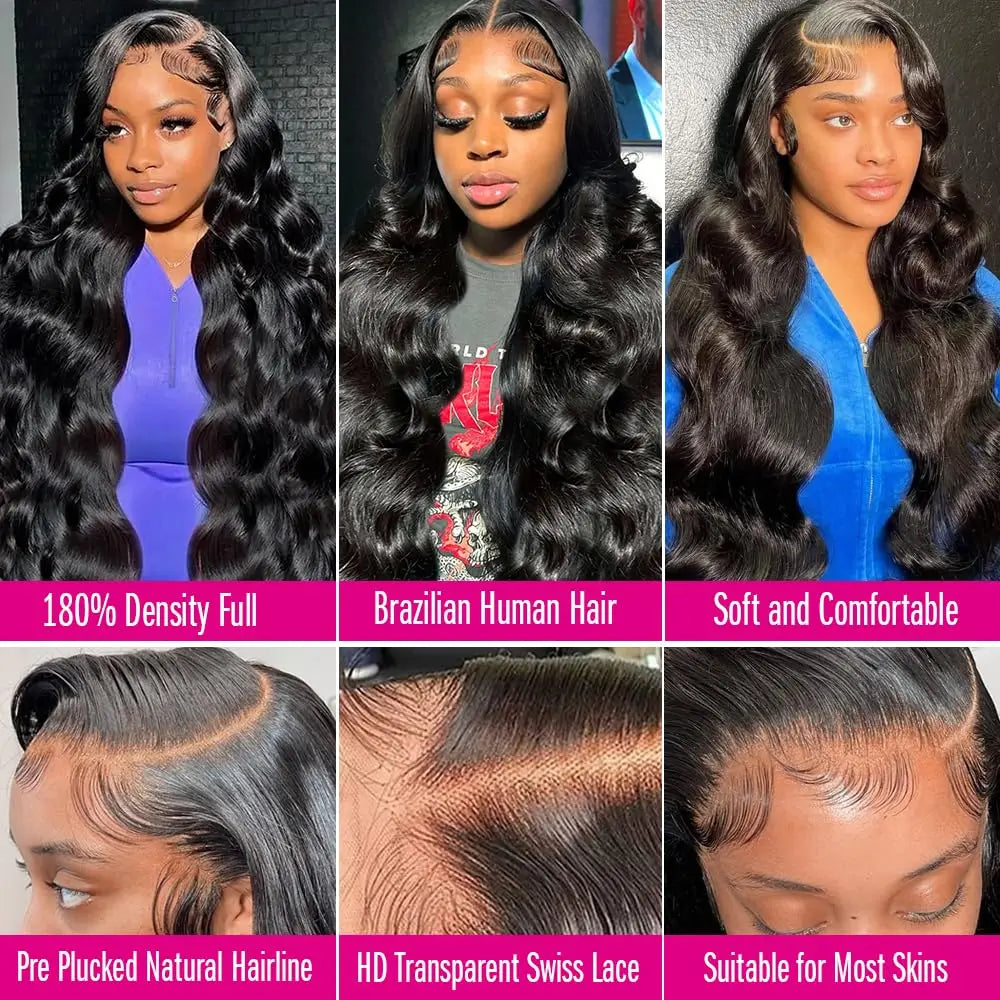 13x4 HD Transparent Lace Front Human Hair Wigs Body Wave Brazilian Virgin Human Hair Lace Front Wigs Pre Plucked with Baby Hair