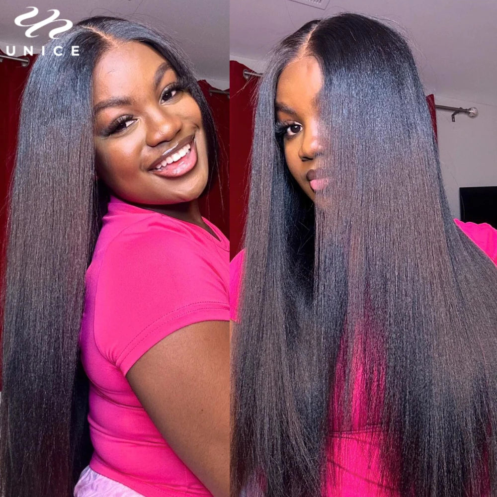 UNICE Hair 5X5 HD Lace Closure Wig Silk Press Yaki Straight Lace Wig Pre Cut Pre Bleached Glueless Wig Human Hair Ready To Wear