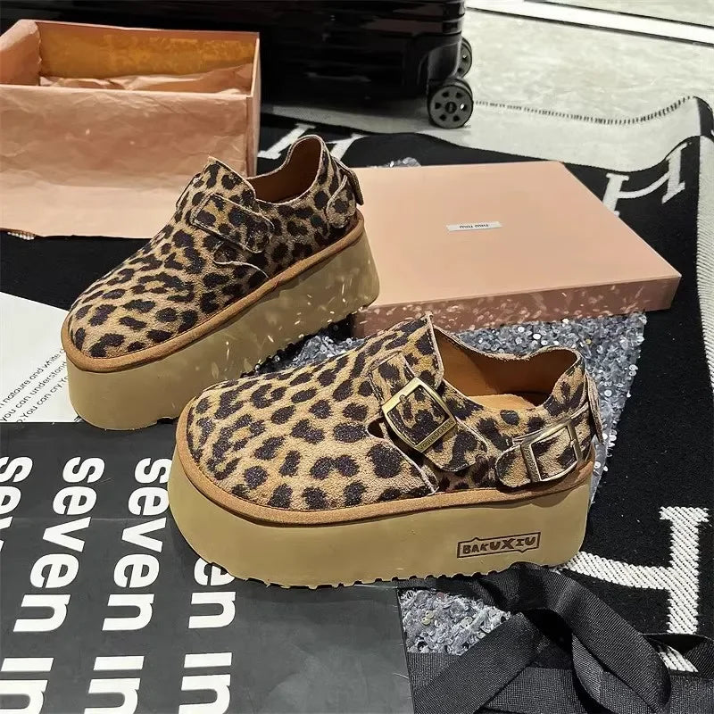 Sponge Cake Thick Sole Height Increasing Women's Boken Shoes 2025 New Autumn Single Shoes Ugly Cute Big Head Loafers Shoes