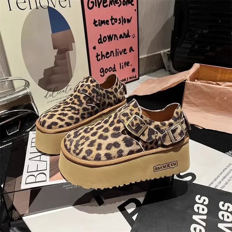 Sponge Cake Thick Sole Height Increasing Women's Boken Shoes 2025 New Autumn Single Shoes Ugly Cute Big Head Loafers Shoes