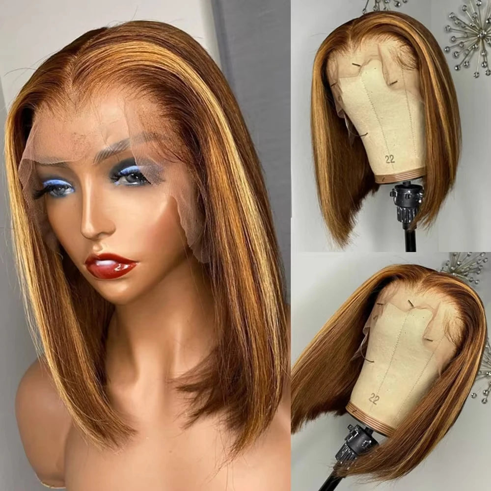 6x6 Straight Lace Closure Wigs Human Hair Transparent Glueless Wig Human Hair Ombre Highlight Bob Wig Human Hair For Women