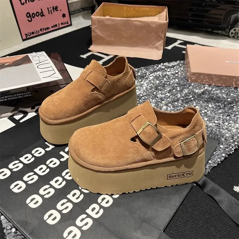 Sponge Cake Thick Sole Height Increasing Women's Boken Shoes 2025 New Autumn Single Shoes Ugly Cute Big Head Loafers Shoes
