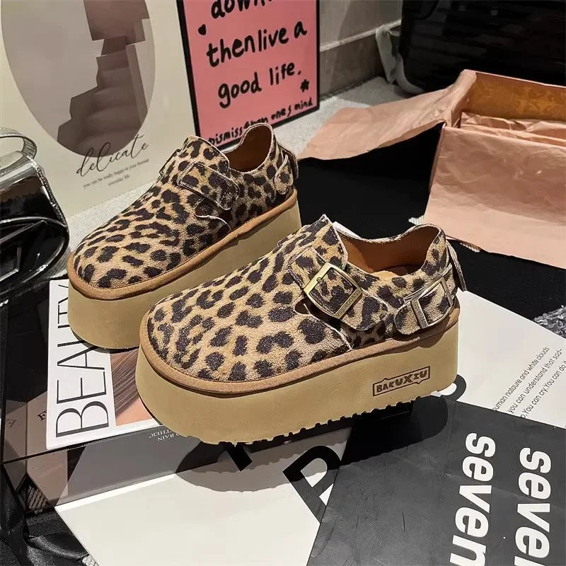 Sponge Cake Thick Sole Height Increasing Women's Boken Shoes 2025 New Autumn Single Shoes Ugly Cute Big Head Loafers Shoes
