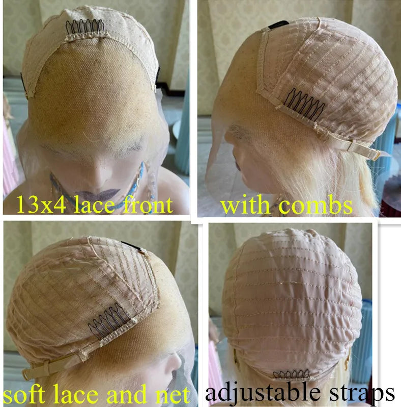 Ombre Glueless Honey Blonde Wig Human Hair Brown Highlight Wig Straight Wig 13x4 HD Lace Front Human Hair Wigs For Women