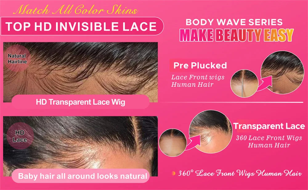 Lace Front Wigs Human Hair Pre Plucked 360 Body Wave HD Transparent Lace Front Wig Human Hair for Women Glueless Wigs Brazilian