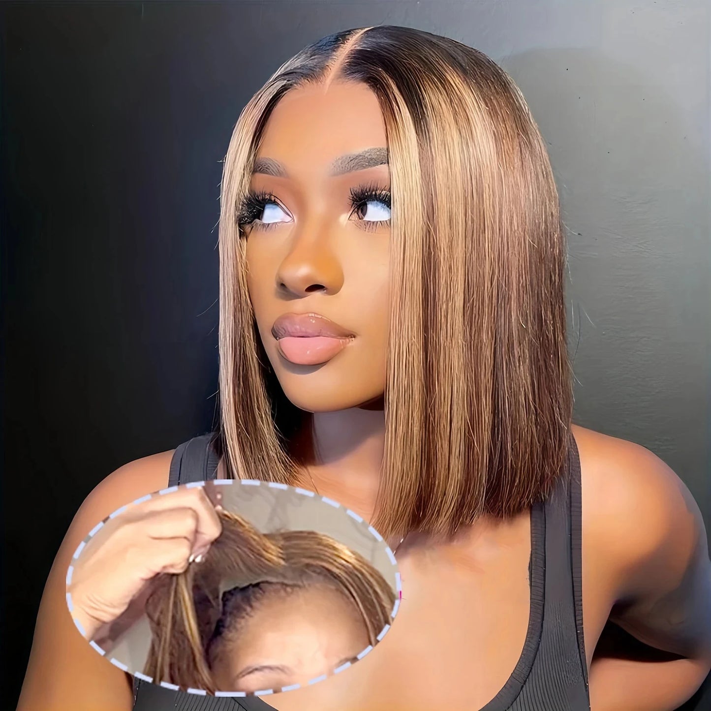 6x6 Straight Lace Closure Wigs Human Hair Transparent Glueless Wig Human Hair Ombre Highlight Bob Wig Human Hair For Women