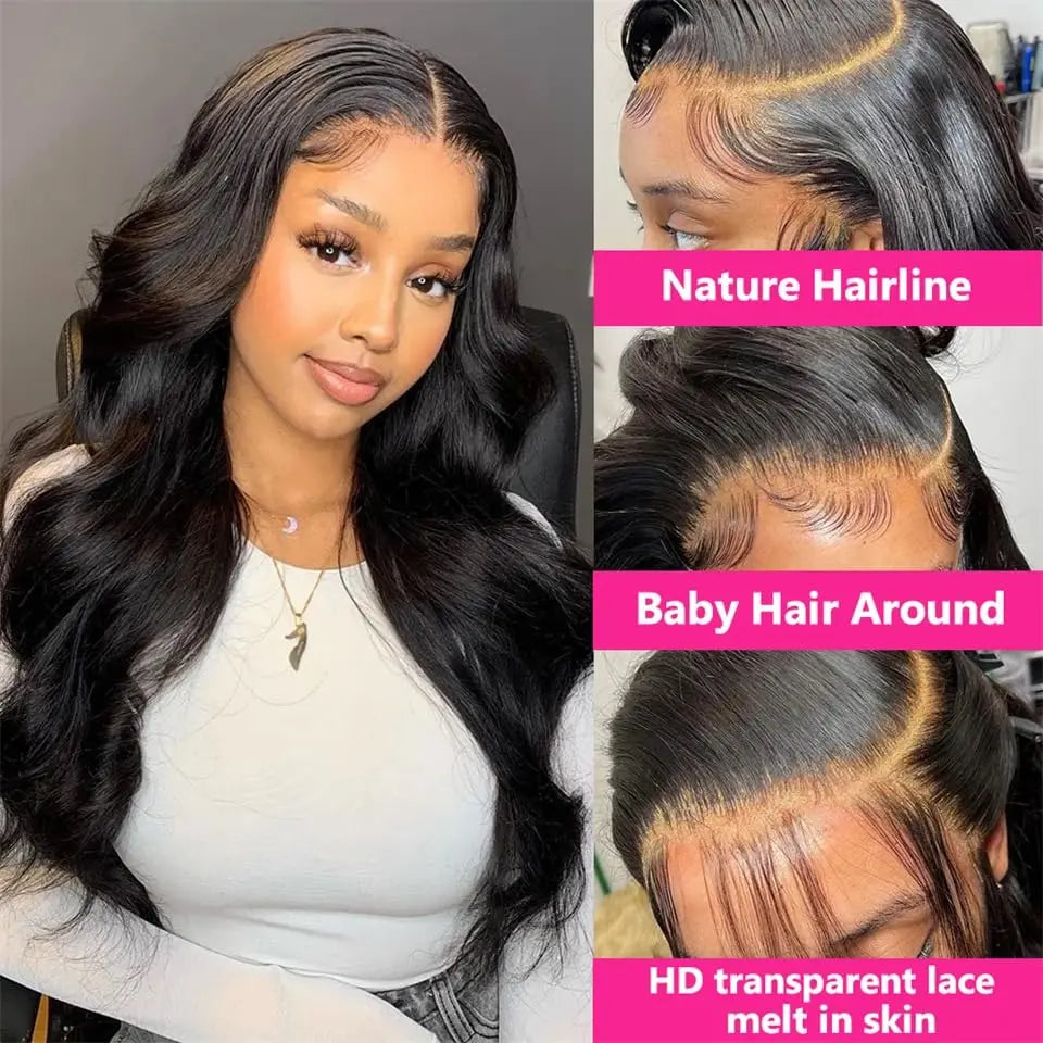 YIJIMEI  100%  Human Hair, 250% Density Glueless HD Transparent Lace Front Wigs   (16-32 Inch)  13x4 Body Wave Lace Front Wigs
