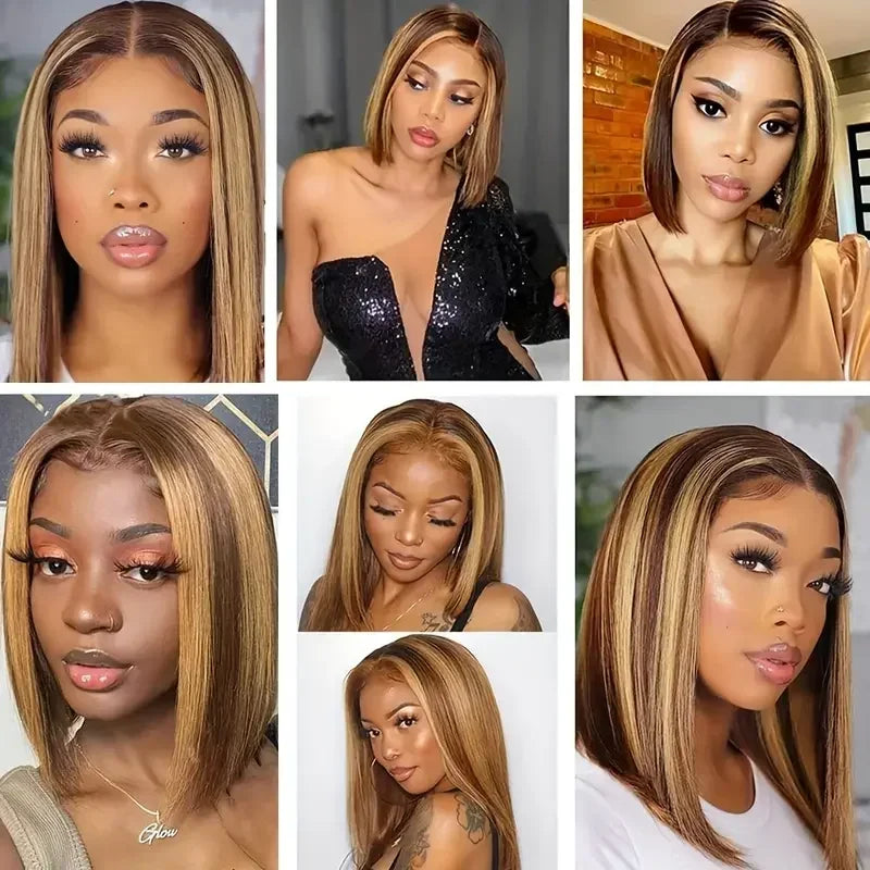 6x6 Straight Lace Closure Wigs Human Hair Transparent Glueless Wig Human Hair Ombre Highlight Bob Wig Human Hair For Women