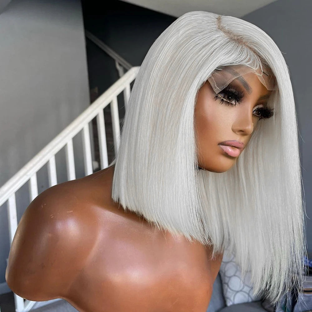 13x4 Platinum Blonde Lace Front Wig Brazilian Human Hair Transparent Short Bob Pixie Cut Glueless Closure Wigs Preplucked