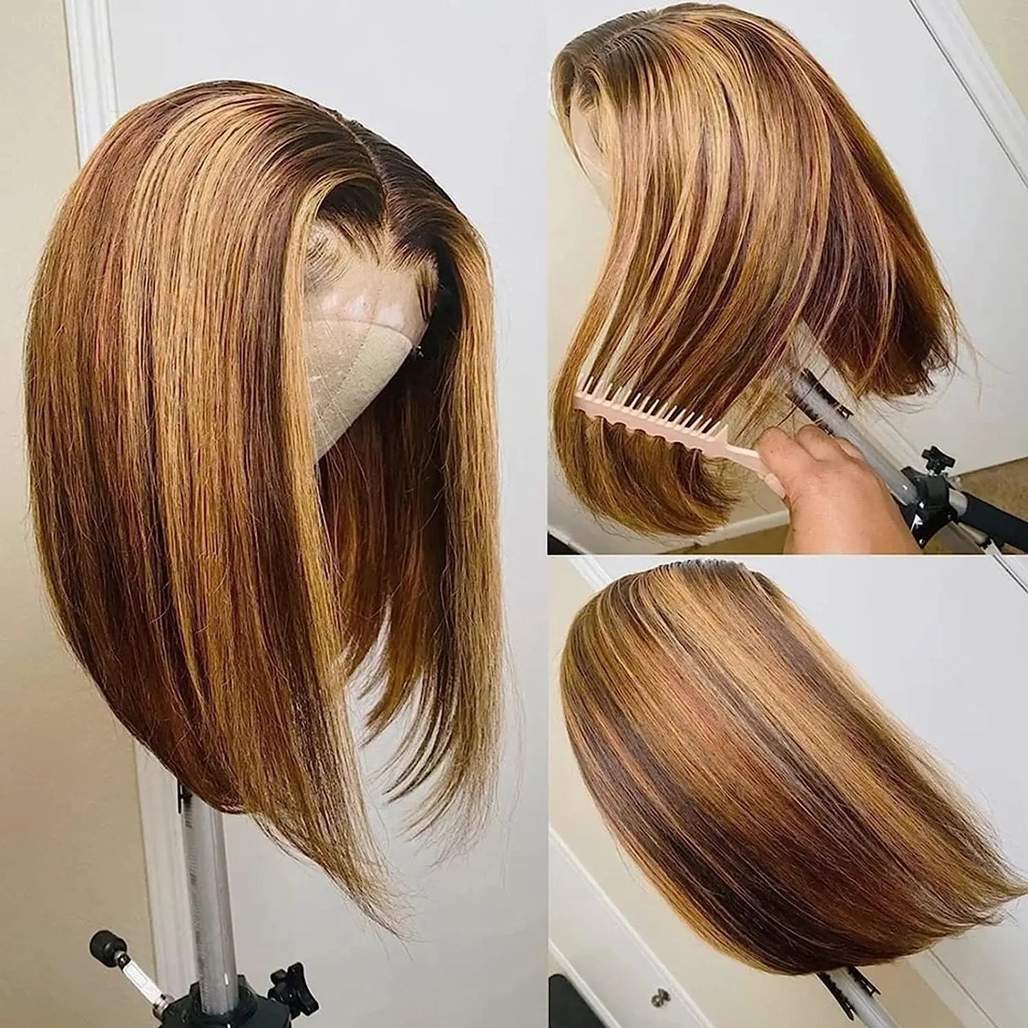 6x6 Straight Lace Closure Wigs Human Hair Transparent Glueless Wig Human Hair Ombre Highlight Bob Wig Human Hair For Women