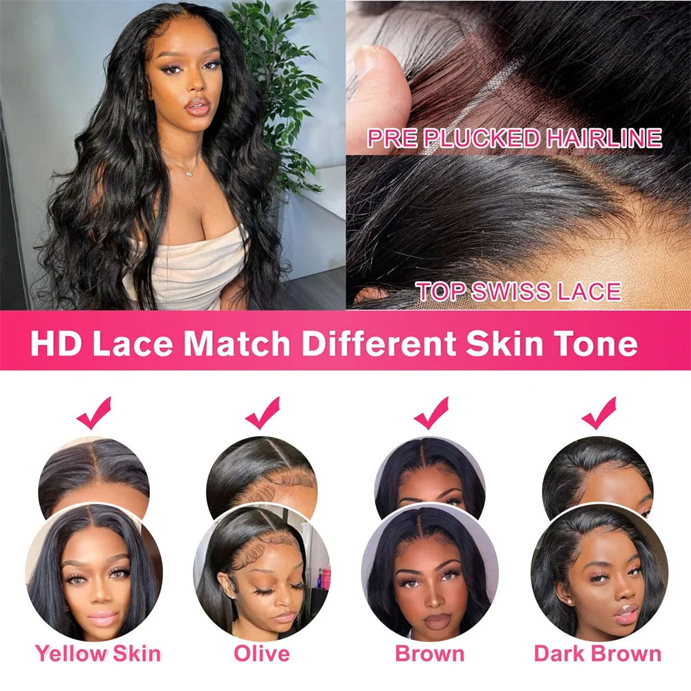 Lace Front Wigs Human Hair Pre Plucked 360 Body Wave HD Transparent Lace Front Wig Human Hair for Women Glueless Wigs Brazilian