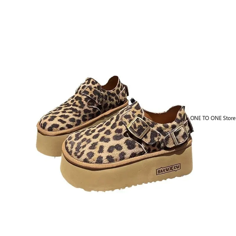 Sponge Cake Thick Sole Height Increasing Women's Boken Shoes 2025 New Autumn Single Shoes Ugly Cute Big Head Loafers Shoes