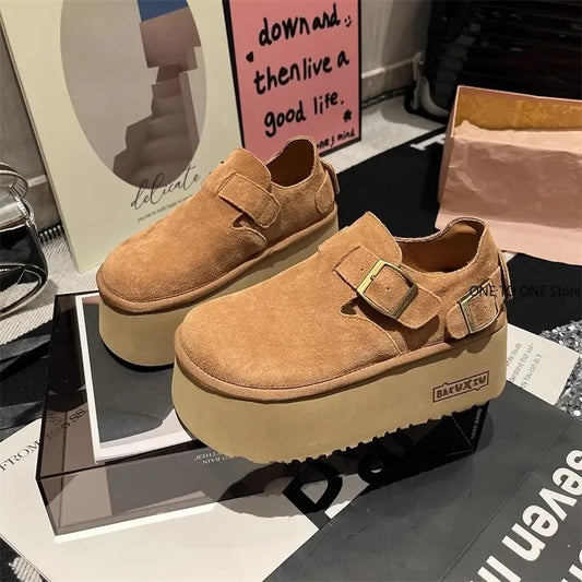Sponge Cake Thick Sole Height Increasing Women's Boken Shoes 2025 New Autumn Single Shoes Ugly Cute Big Head Loafers Shoes