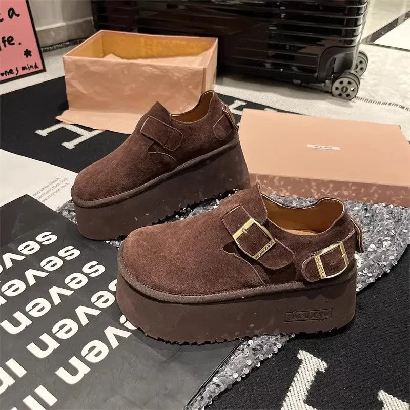 Sponge Cake Thick Sole Height Increasing Women's Boken Shoes 2025 New Autumn Single Shoes Ugly Cute Big Head Loafers Shoes