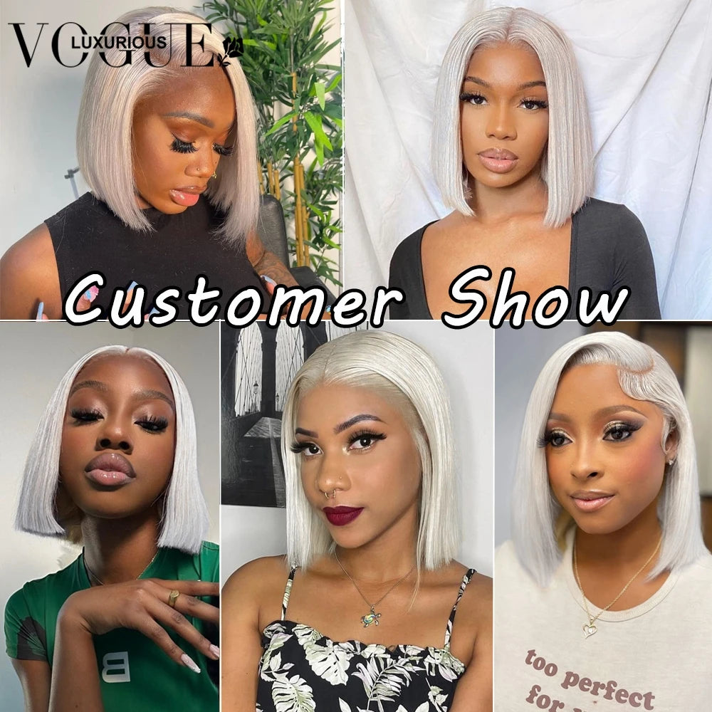 13x4 Platinum Blonde Lace Front Wig Brazilian Human Hair Transparent Short Bob Pixie Cut Glueless Closure Wigs Preplucked