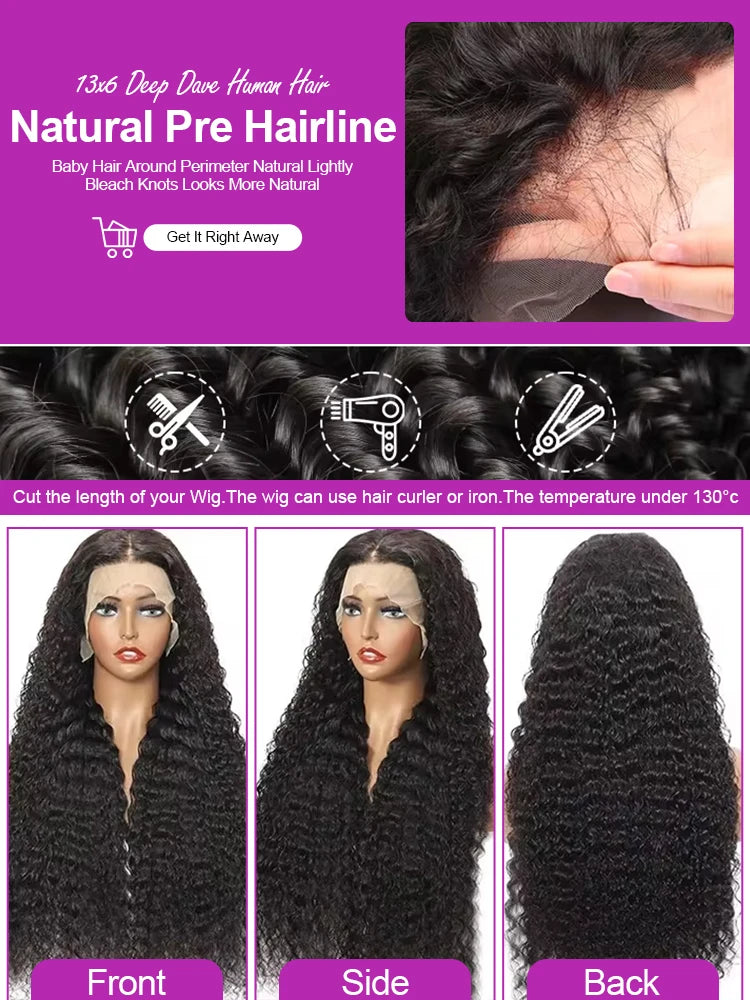 30 32 Inch 13x6 HD Deep Wave Human Hair Lace Frontal Wig 13X4 Lace Front Loose Water Curly 5x5 Glueless Closure Wigs For Women