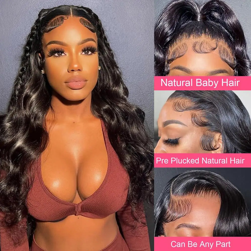 YIJIMEI  100%  Human Hair, 250% Density Glueless HD Transparent Lace Front Wigs   (16-32 Inch)  13x4 Body Wave Lace Front Wigs