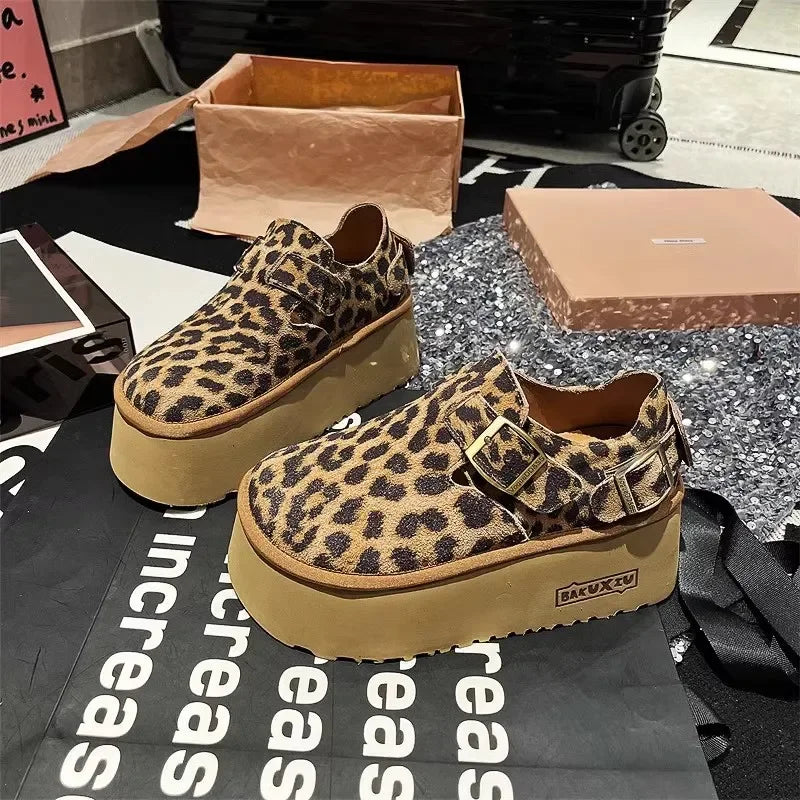 Sponge Cake Thick Sole Height Increasing Women's Boken Shoes 2025 New Autumn Single Shoes Ugly Cute Big Head Loafers Shoes